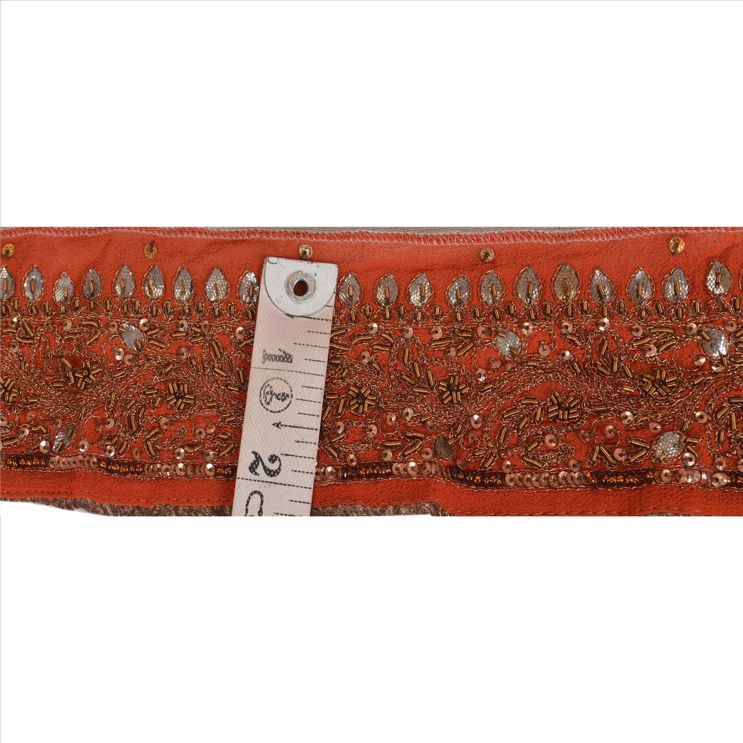 Sanskriti Vintage Sari Border Antique Hand Beaded Indian 1 Yd Trim Orange Lace