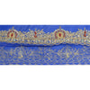 Sanskriti Vintage Sari Border Hand Beaded Craft 1YD Sewing Royal Blue Trims Lace