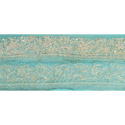 Sanskriti Vintage Sari Border Hand Beaded Craft 1 YD Sewing Sea Green Trims Lace