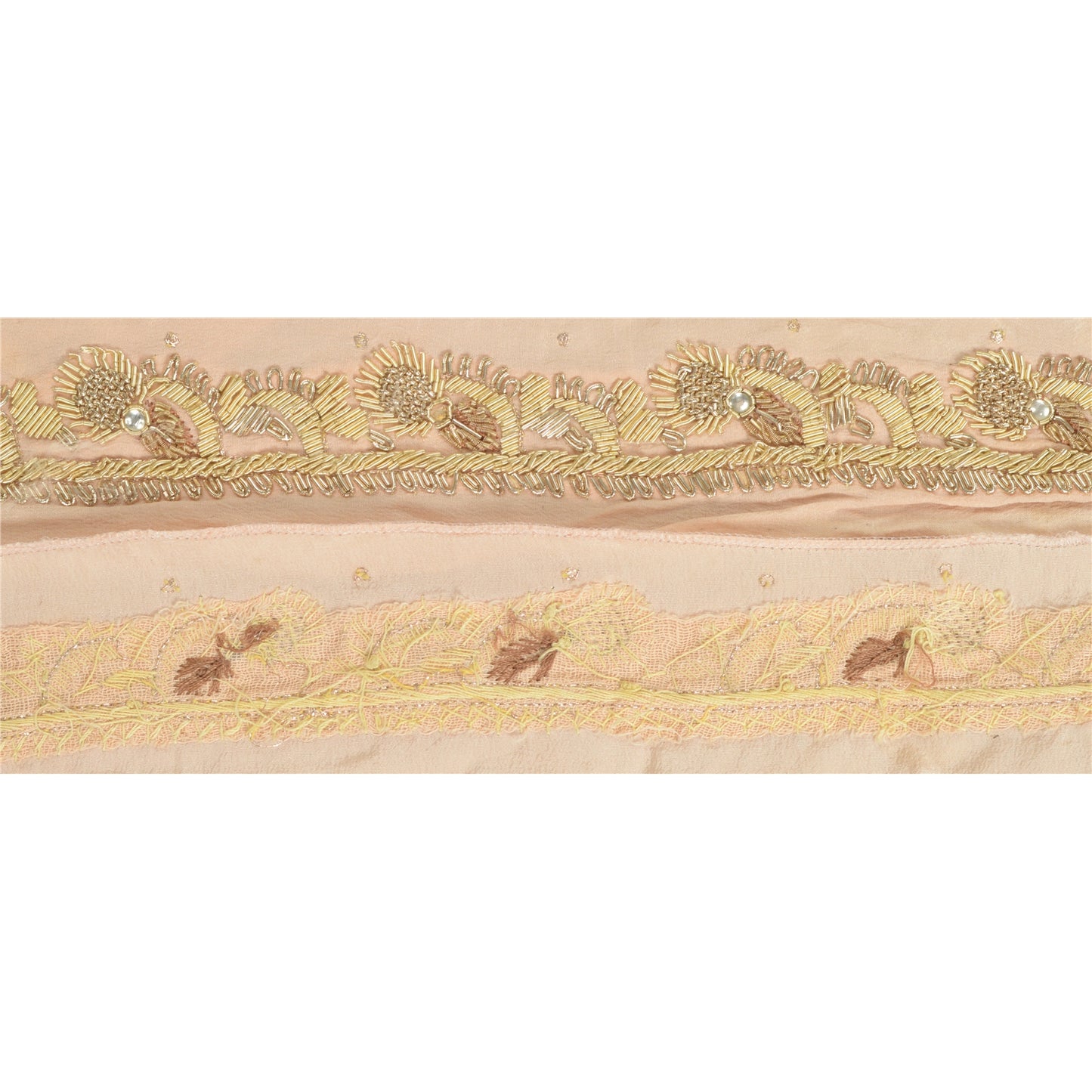 Sanskriti Vintage Sari Border Hand Embroidered Craft 1YD Sewing Peach Trims Lace