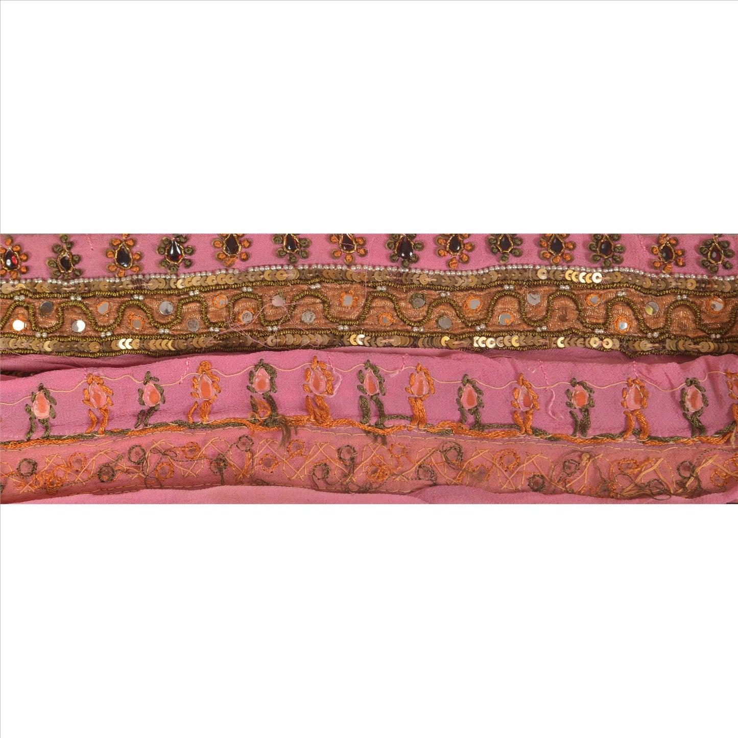 SANSKRITI VINTAGE Border Antique Hand Beaded 1 YD Indian Trim Sewing Pink Lace