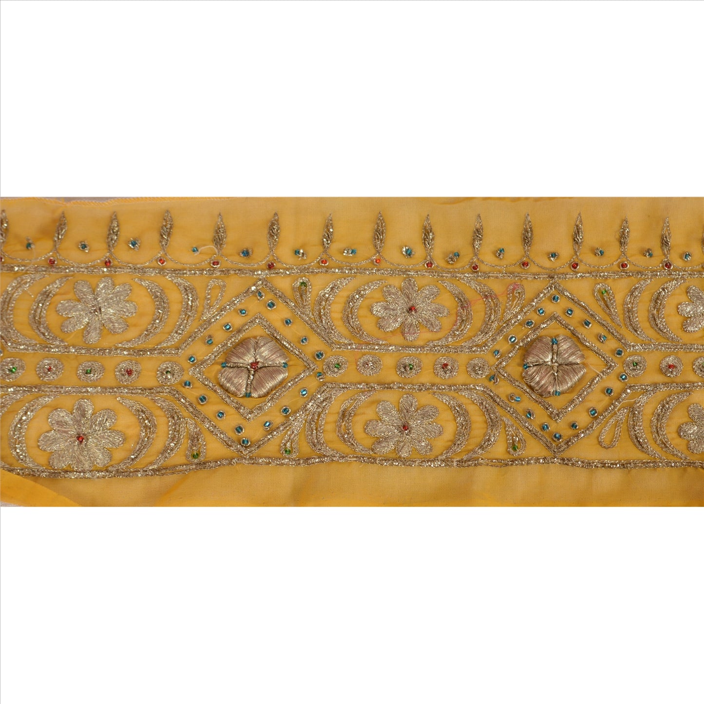 Sanskriti Vintage Sari Border Hand Beaded 1 YD Indian Trim Sewing Saffron Lace