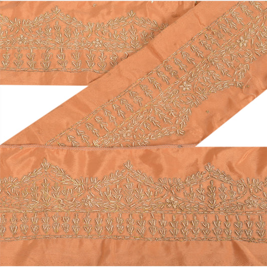 Sanskriti Vintage Sari Border Hand Embroidered 1YD Indian Trim Sewing Peach Lace