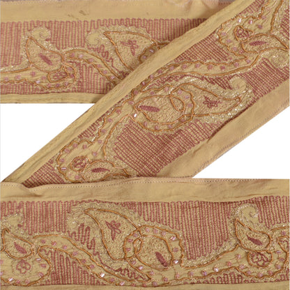 Sanskriti Vintage Sari Border Antique Hand Beaded 1 YD Trim Sewing Cream Lace