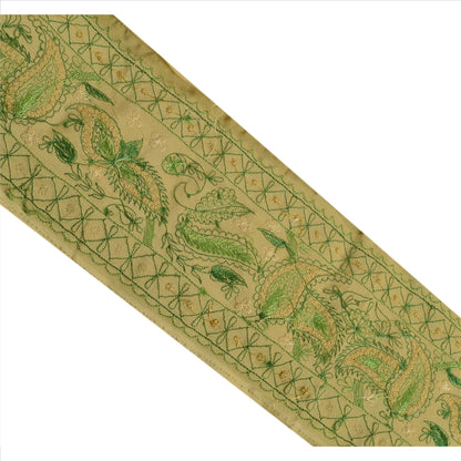 Sanskriti Vintage Sari Border Hand Embroidered 1 YD Indian Trim Sewing Green Lace