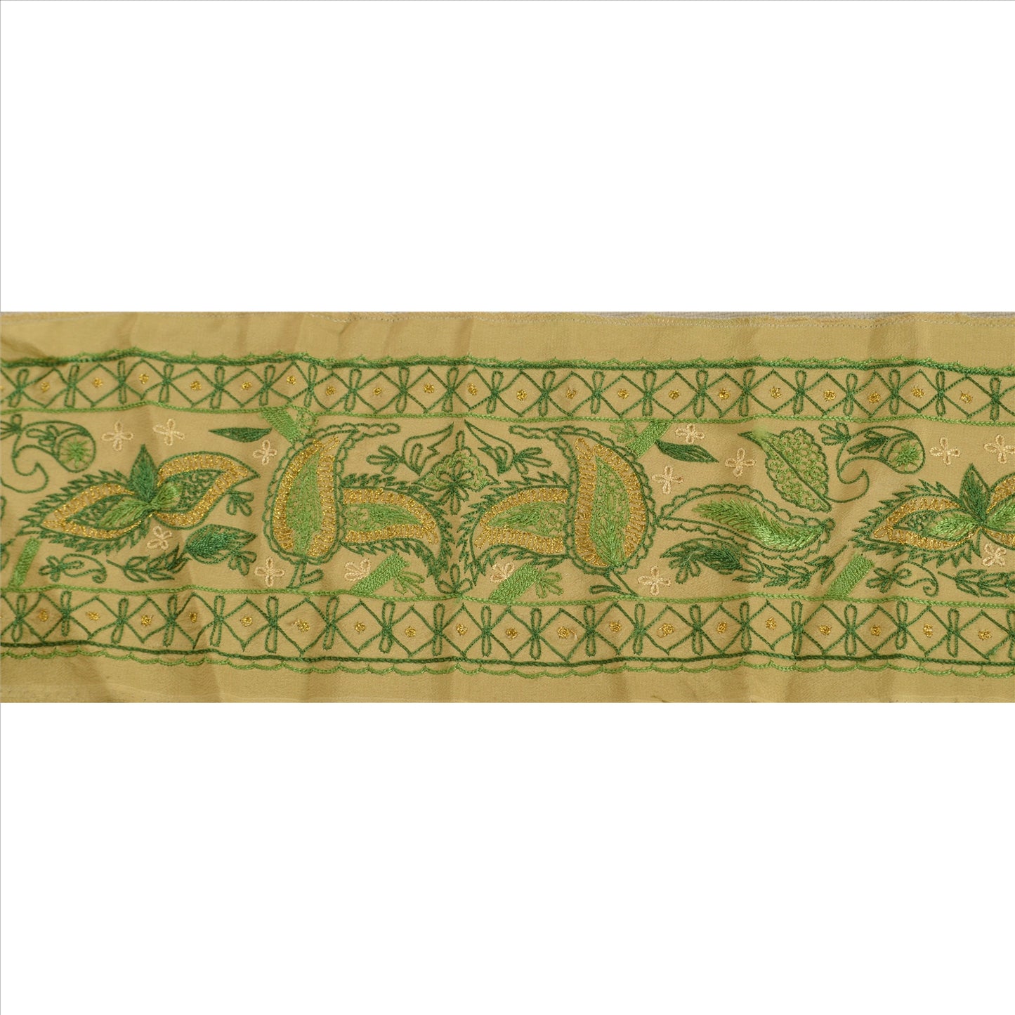 Sanskriti Vintage Sari Border Hand Embroidered 1 YD Indian Trim Sewing Green Lace