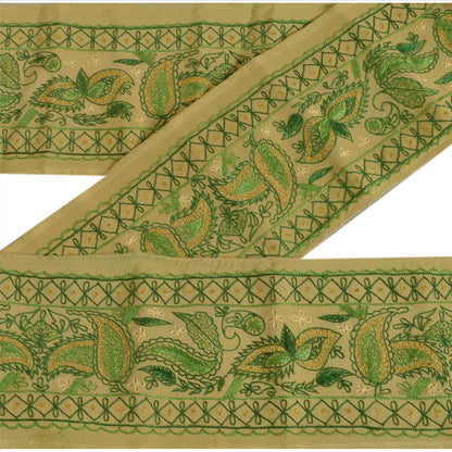 Sanskriti Vintage Sari Border Hand Embroidered 1 YD Indian Trim Sewing Green Lace