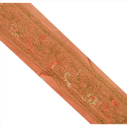 Sanskriti Vintage Sari Border Hand Embroidered 1 YD Trim Sewing Peach Craft Lace