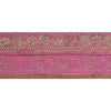 Sanskriti Vintage Sari Border Hand Beaded Craft 1 YD Sewing Pink Trims Deco Lace