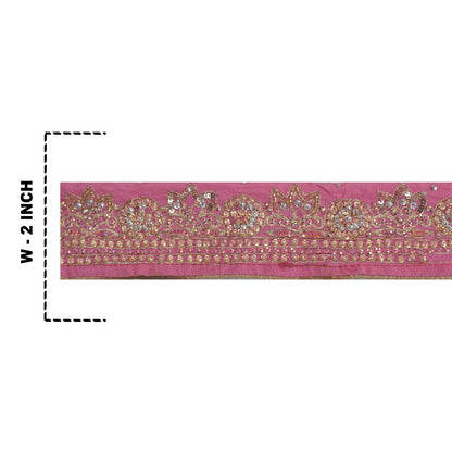 Sanskriti Vintage Sari Border Hand Beaded Craft 1 YD Sewing Pink Trims Deco Lace