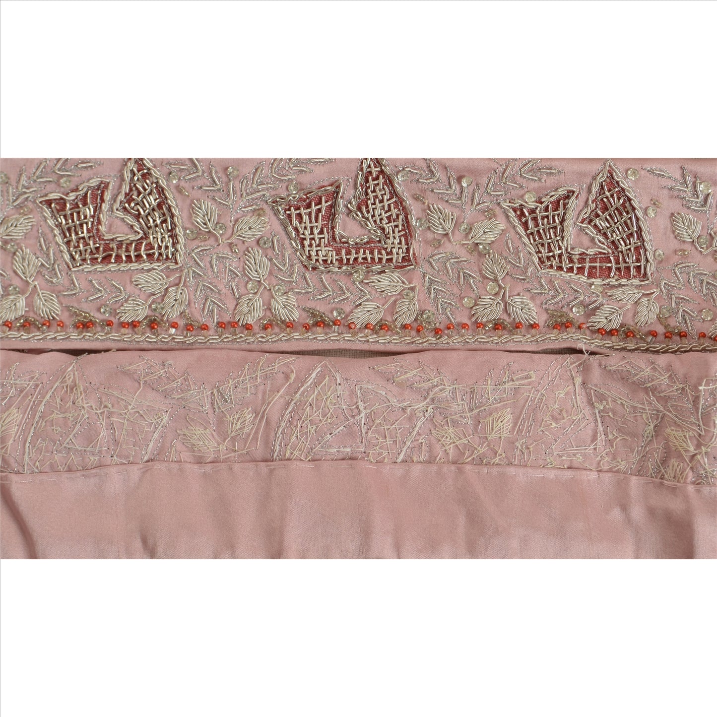 Sanskriti Vintage Sari Border Hand Beaded 1YD Indian Trim Sewing Pink Zari Lace