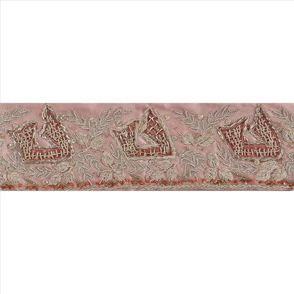 Sanskriti Vintage Sari Border Hand Beaded 1YD Indian Trim Sewing Pink Zari Lace