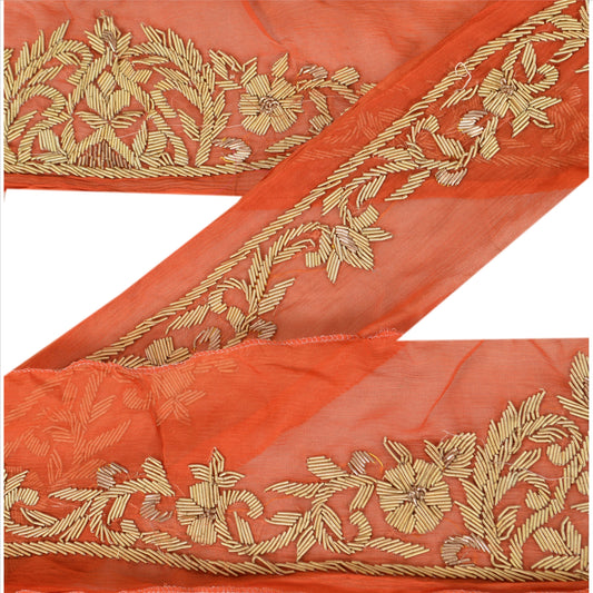 Sanskriti Vintage Sari Border Antique Embroidered 1YD Trim Orange Decor Lace