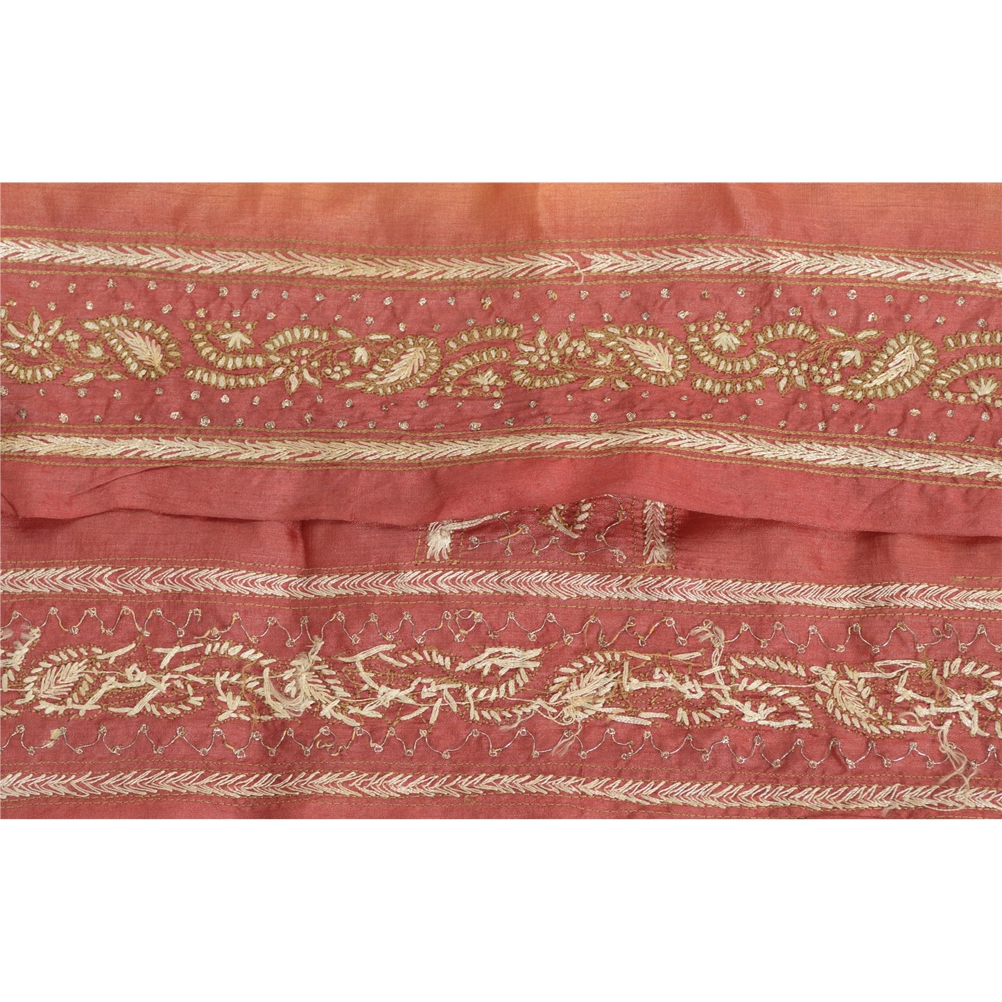 SANSKRITI VINTAGE SAREE BORDER HAND EMBROIDERED 1 YD TRIMS LACE 2.2W PURE SILK