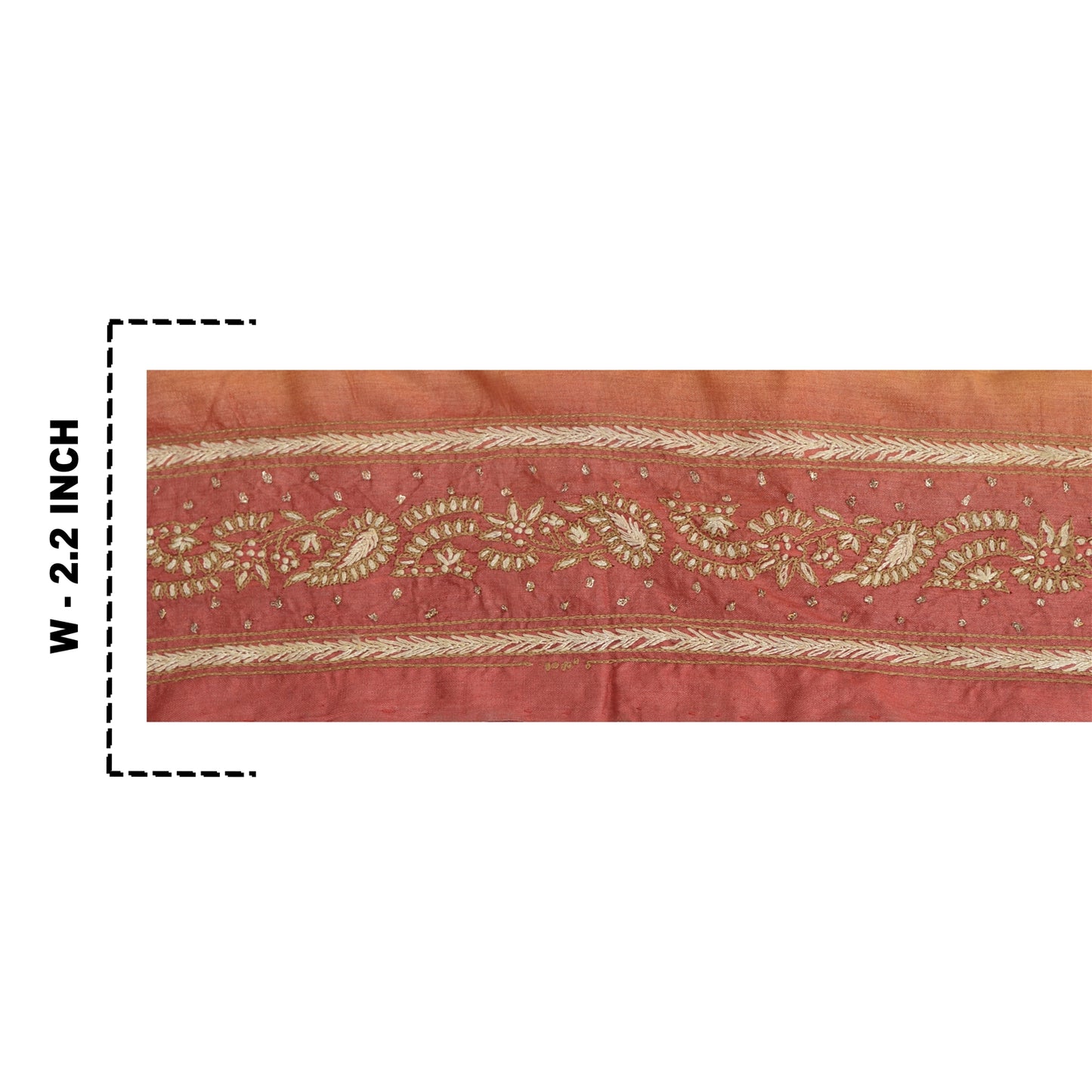 SANSKRITI VINTAGE SAREE BORDER HAND EMBROIDERED 1 YD TRIMS LACE 2.2W PURE SILK