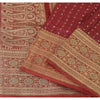 Sanskriti Vintage Dark Red Sarees Pure Satin Silk Woven Brocade Sari 5yd Fabric