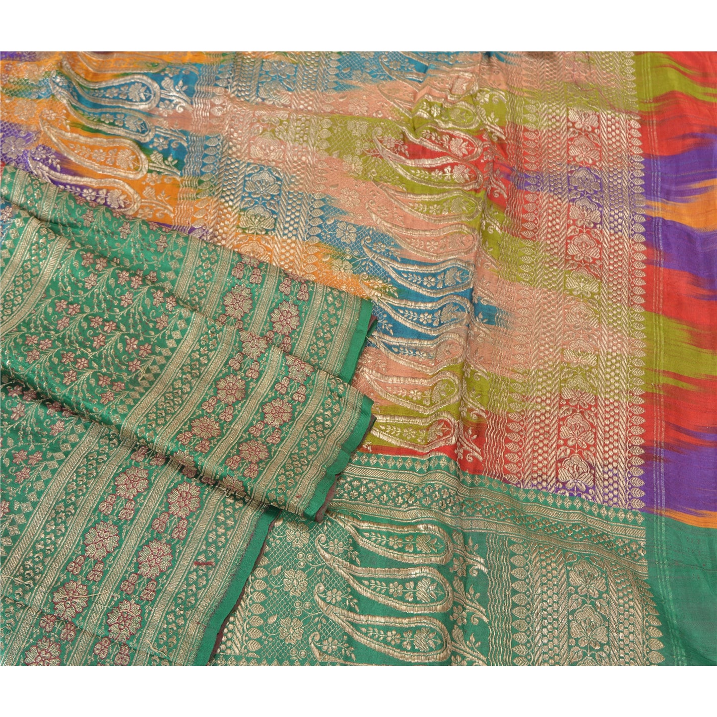 Sanskriti Vintage Wedding Sarees 100% Pure Satin Silk Brocade Zari Sari Fabric