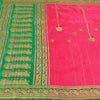 Sanskriti Vintage Pink/Green Wedding Sarees Pure Satin Silk Brocade Sari Fabric