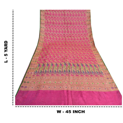 Sanskriti Vintage Magenta Indian Sarees Blend Silk Woven Sari 5 Yard Fabric