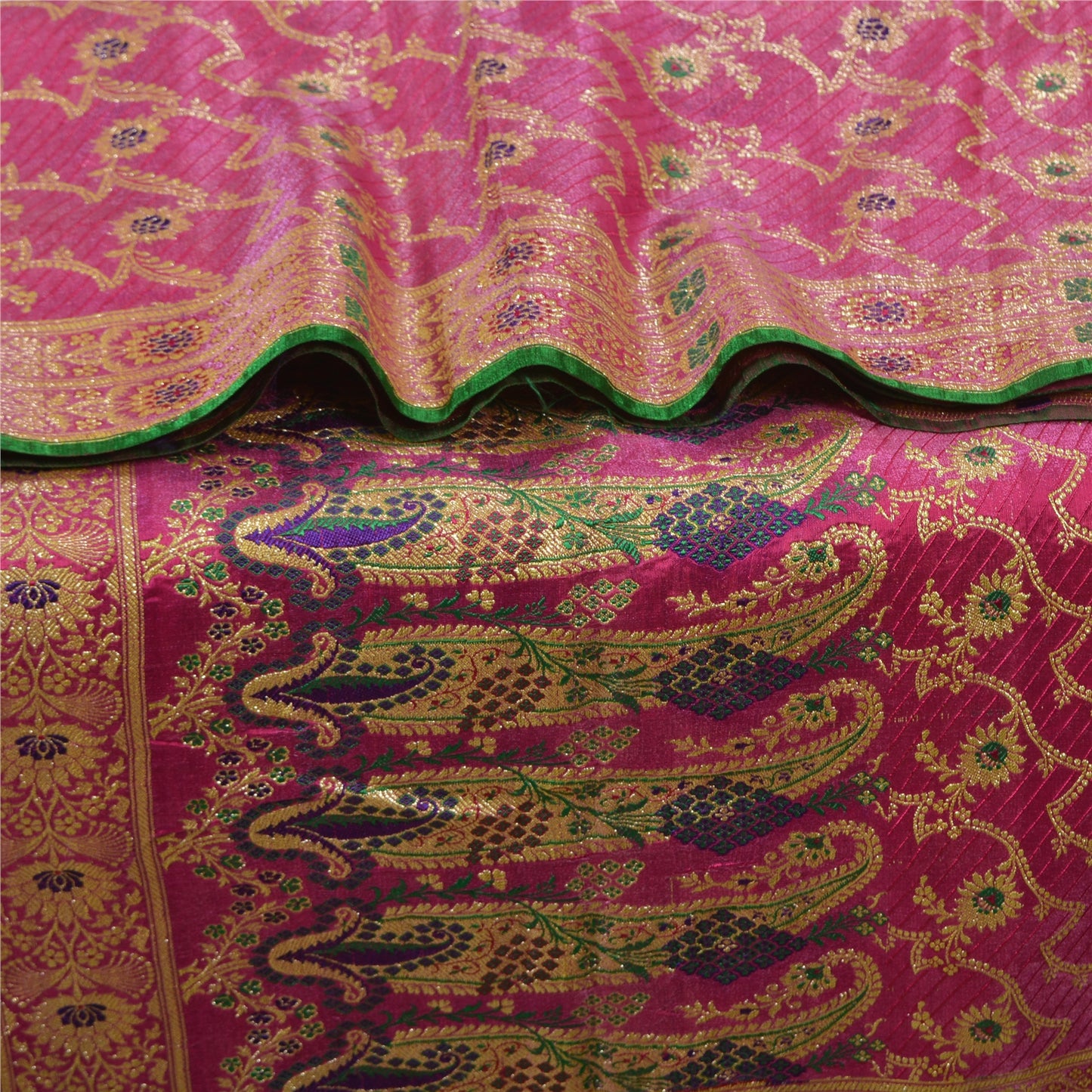 Sanskriti Vintage Magenta Indian Sarees Blend Silk Woven Sari 5 Yard Fabric