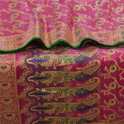 Sanskriti Vintage Magenta Indian Sarees Blend Silk Woven Sari 5 Yard Fabric