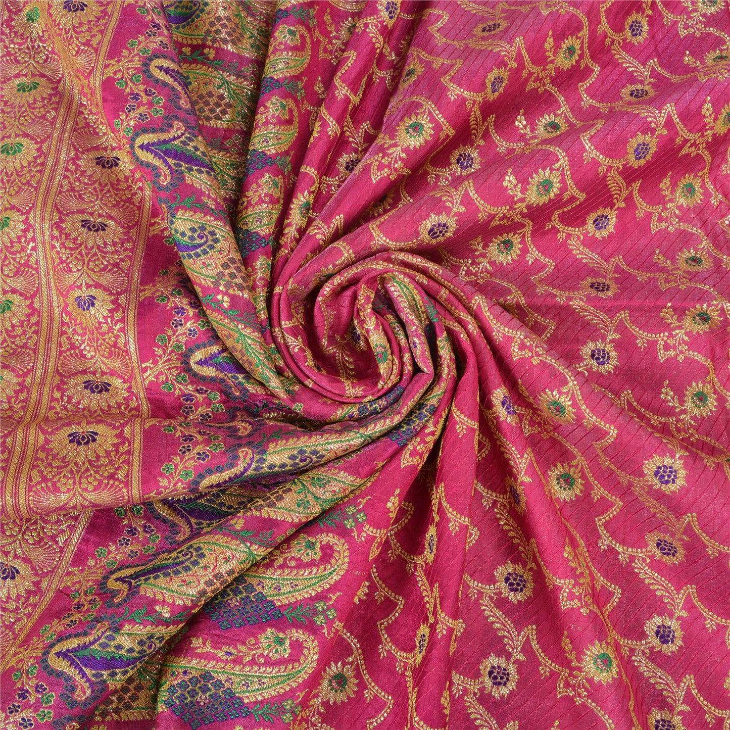 Sanskriti Vintage Magenta Indian Sarees Blend Silk Woven Sari 5 Yard Fabric