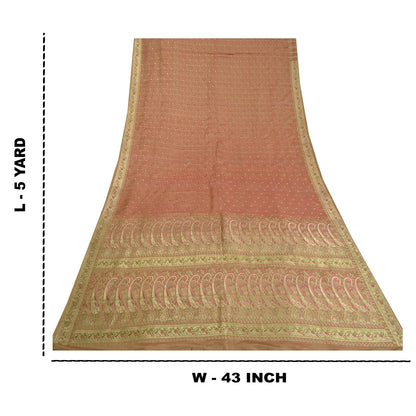 Sanskriti Vintage Peach Sarees Pure Satin Woven Brocade/Banarasi Sari Fabric