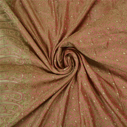 Sanskriti Vintage Peach Sarees Pure Satin Woven Brocade/Banarasi Sari Fabric