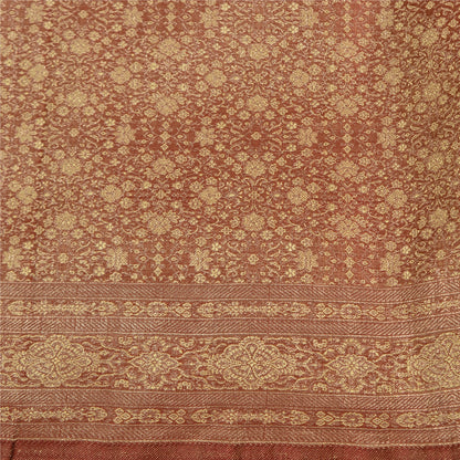 Sanskriti Vintage Golden Red Sarees Pure Satin Silk Woven Brocade Sari Fabric