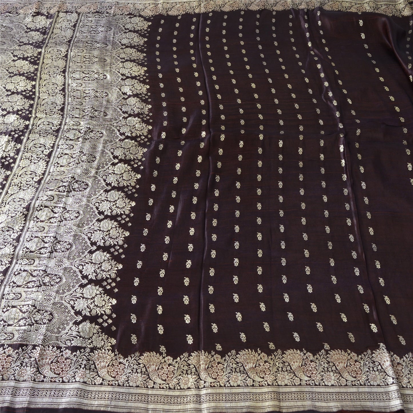 Sanskriti Vintage Burgundy Sarees Pure Satin Woven Brocade/Banarasi Sari Fabric