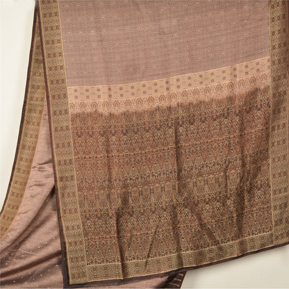 Sanskriti Vintage Brown Indian Sarees Pure Satin Silk Woven Sari Premium Fabric