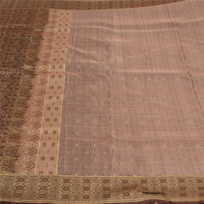 Sanskriti Vintage Brown Indian Sarees Pure Satin Silk Woven Sari Premium Fabric