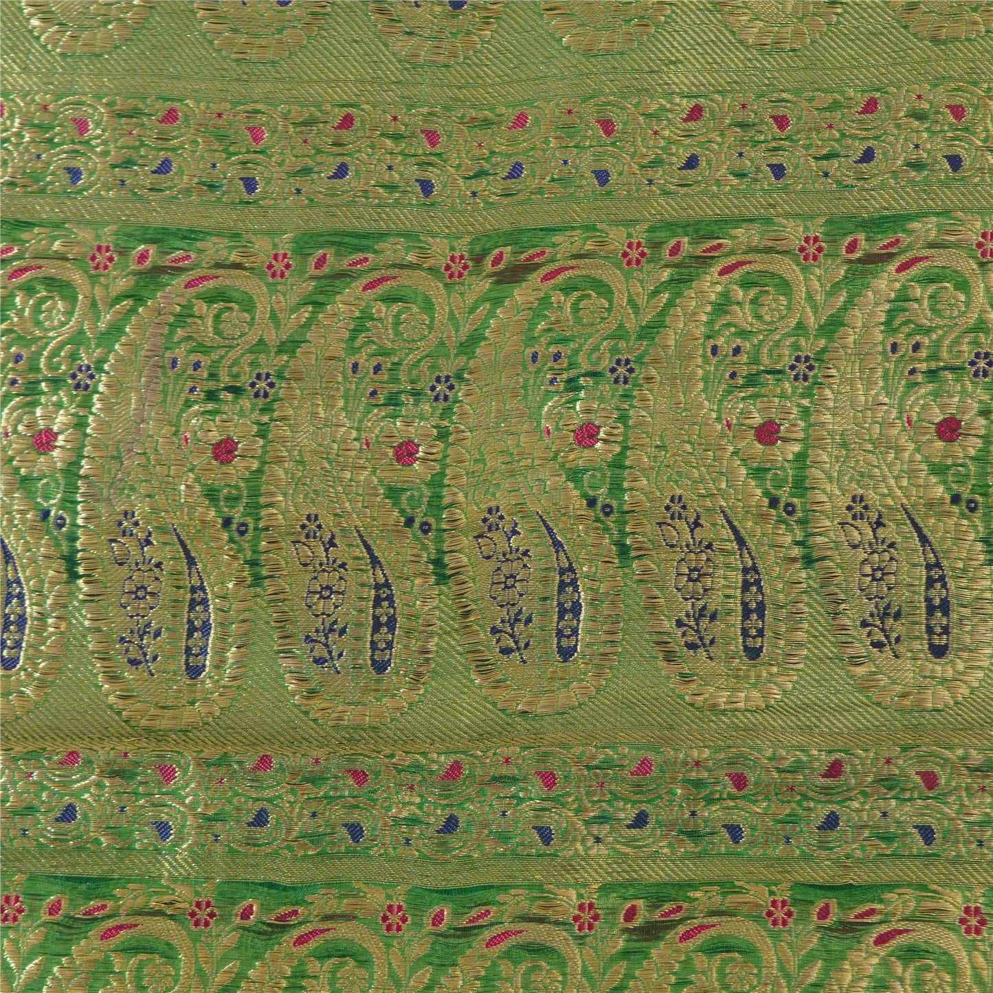 Sanskriti Vintage Sarees Green Brocade/Banarasi Zari Woven Pure Silk Sari Fabric