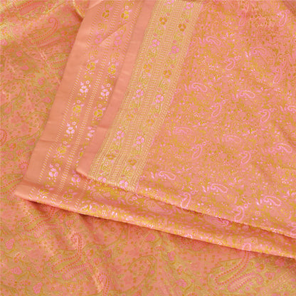 Sanskriti Vintage Sarees Peach Brocade/Banarasi ZariWoven Pure Satin Sari Fabric