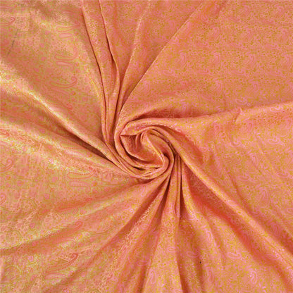 Sanskriti Vintage Sarees Peach Brocade/Banarasi ZariWoven Pure Satin Sari Fabric