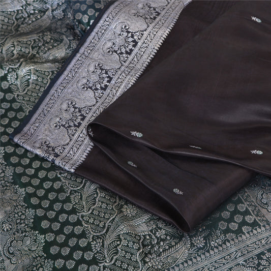 Sanskriti Vintage Sarees Brown Brocade/Banarasi ZariWoven Pure Satin Sari Fabric