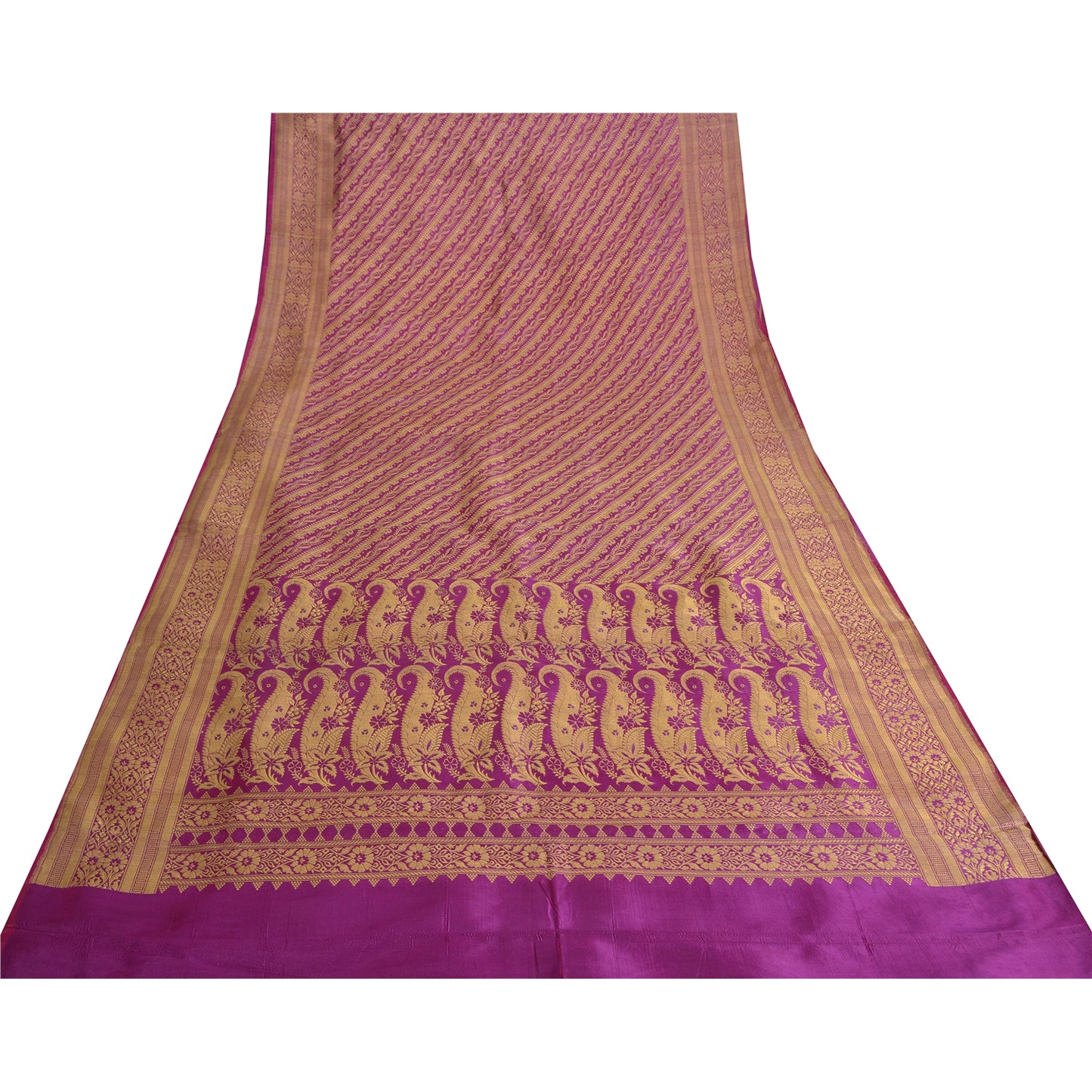 Sanskriti Vintage Sarees Purple Brocade/Banarasi ZariWoven PureSatin Sari Fabric