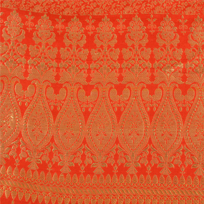 Sanskriti Vintage Sarees Orange Brocade/Banarasi ZariWoven PureSatin Sari Fabric