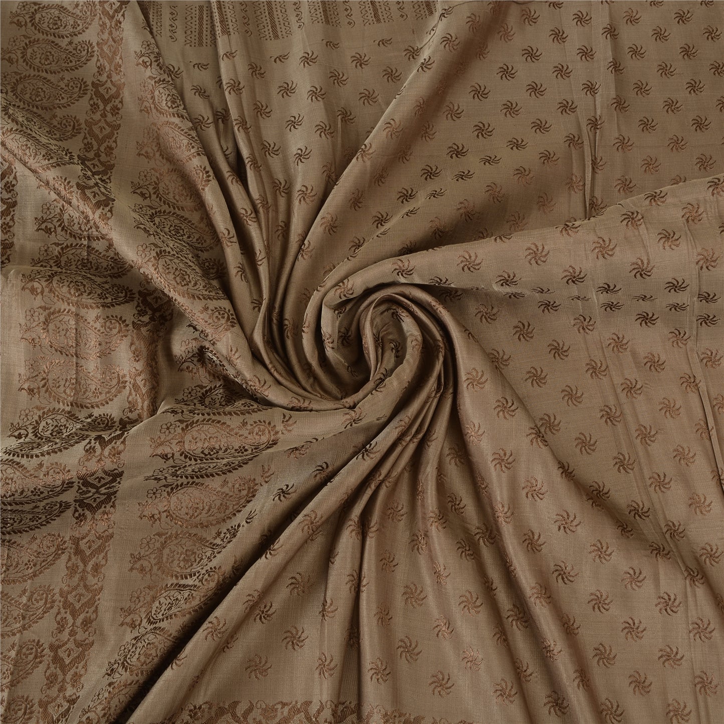 Sanskriti Vintage Sarees Brown Brocade/Banarasi Zari Woven Pure Silk Sari Fabric