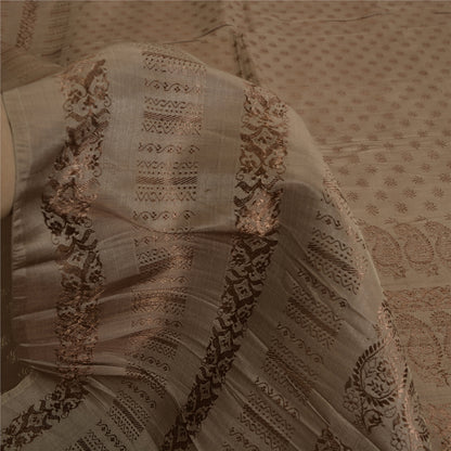 Sanskriti Vintage Sarees Brown Brocade/Banarasi Zari Woven Pure Silk Sari Fabric