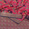 Sanskriti Vintage Pink Sarees Pure Silk Hand Woven Ikat/Brocade Sari 5yrd Fabric