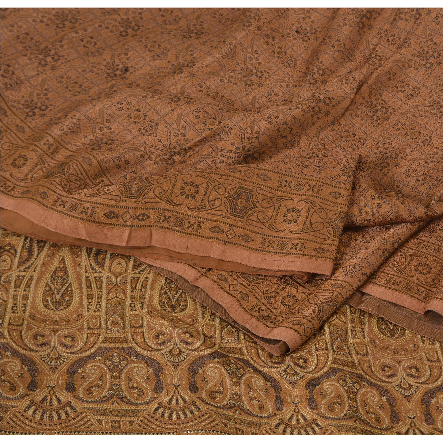 Sanskriti Vintage Brown Sarees Pure Silk Hand Woven Premium 5ydCraft Fabric Sari