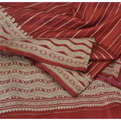 Sanskriti Vintage Red Sarees Pure Silk Brocade/Banarasi Woven Sari Craft Fabric