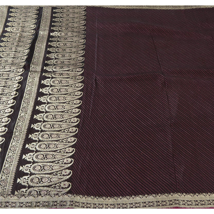 Sanskriti Vintage Plum Sarees Pure Satin Silk Banarasi Brocade Fabric Craft Sari