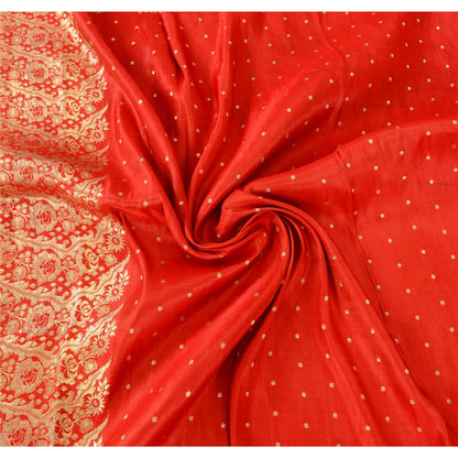 Sanskriti Vintage Red Sarees Pure Satin Silk Banarasi Brocade Woven Fabric Sari