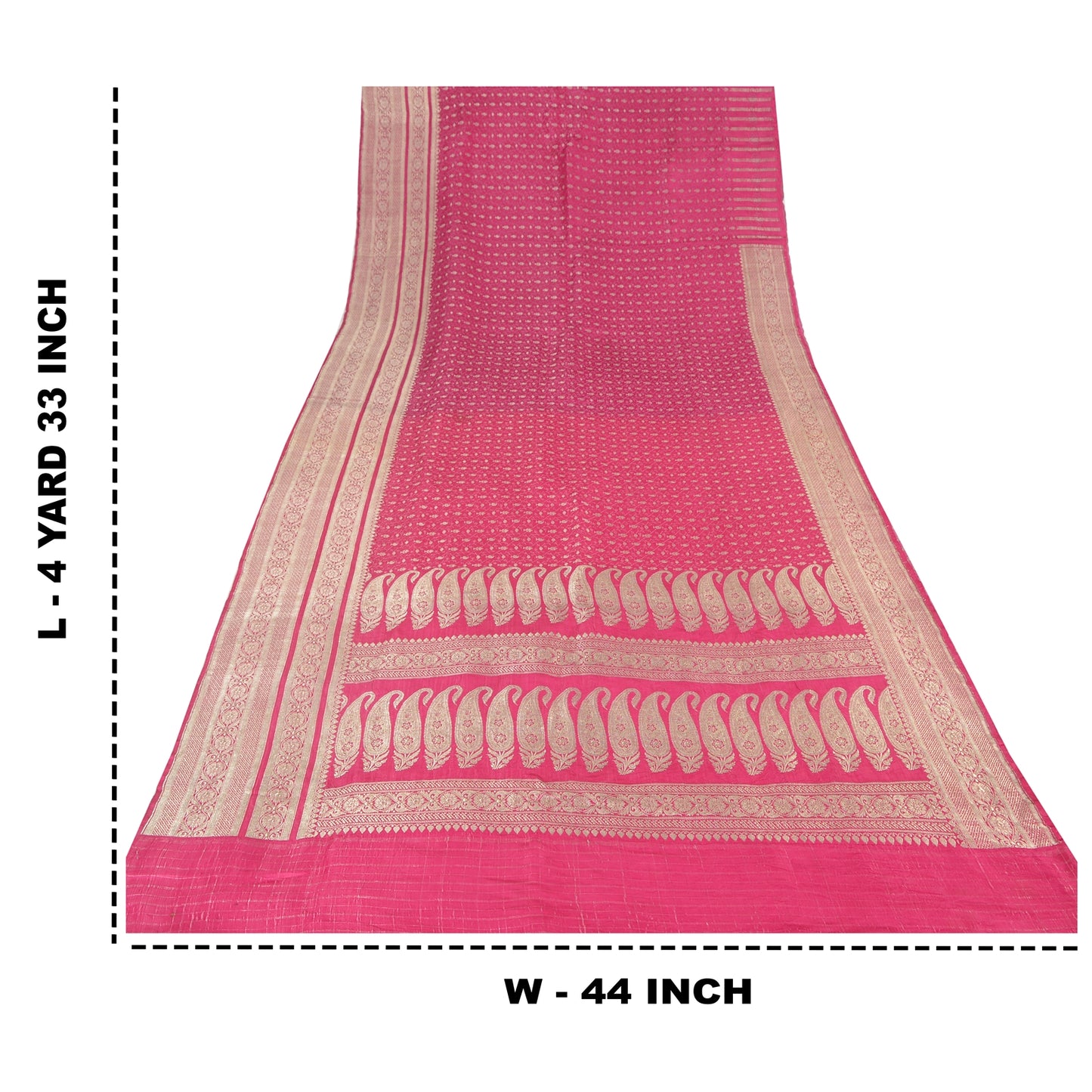 Sanskriti Vintage Fuchsia Sarees Pure Satin Silk Brocade Woven Sari Craft Fabric