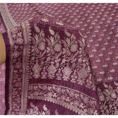 Sanskriti Vintage Purple Sarees Pure Silk Brocade Woven Ethnic Sari 5yd Fabric