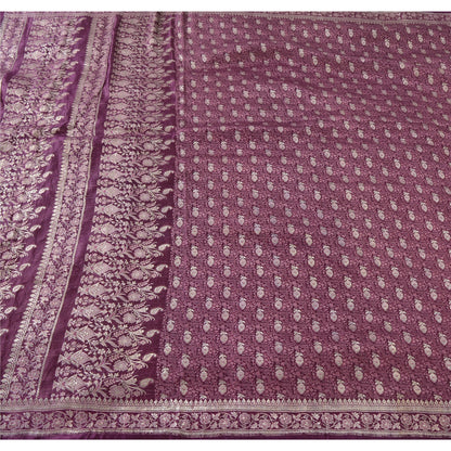 Sanskriti Vintage Purple Sarees Pure Silk Brocade Woven Ethnic Sari 5yd Fabric