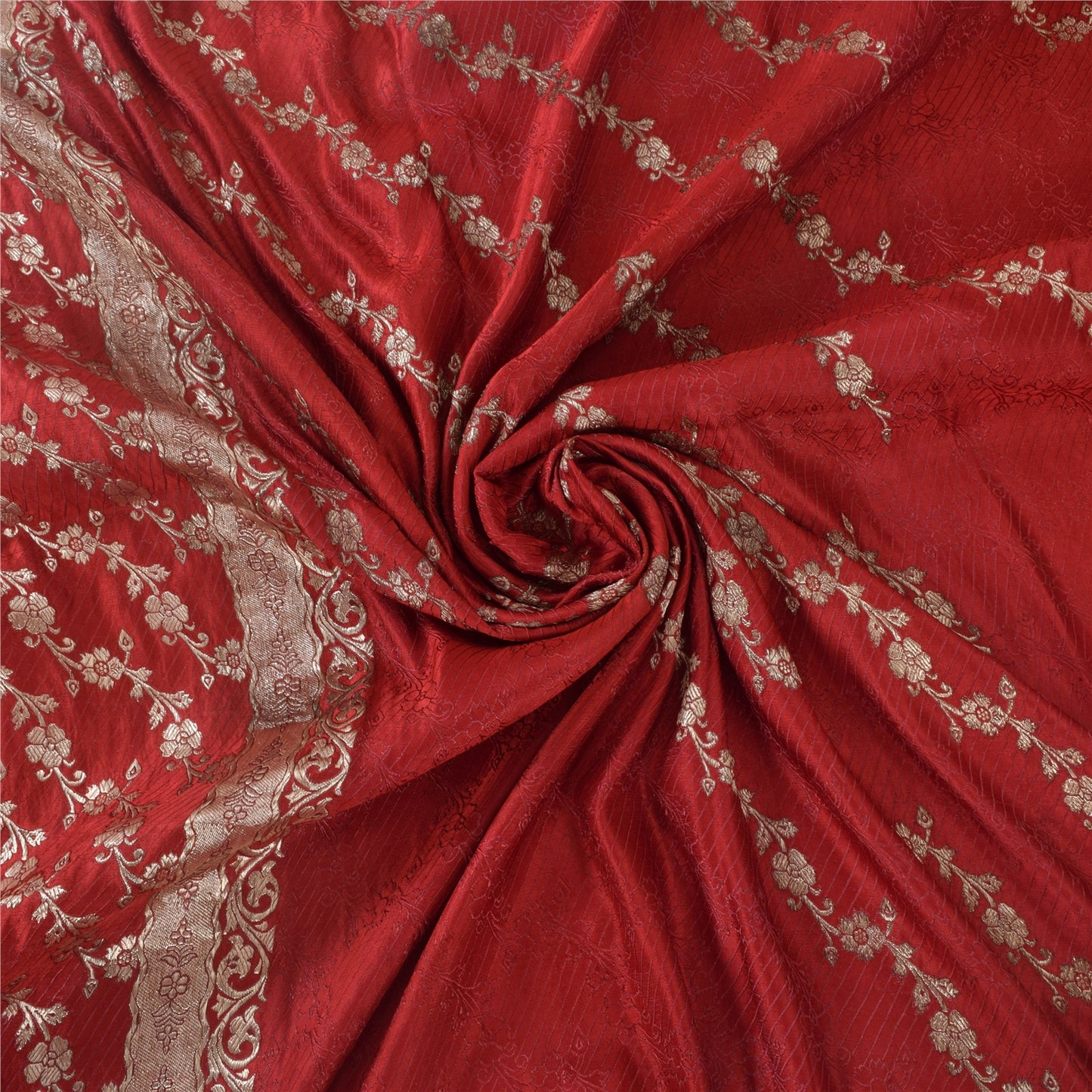 Sanskriti Vintage Red Sarees Pure Satin Silk Brocade/Banarasi Woven Sari Fabric