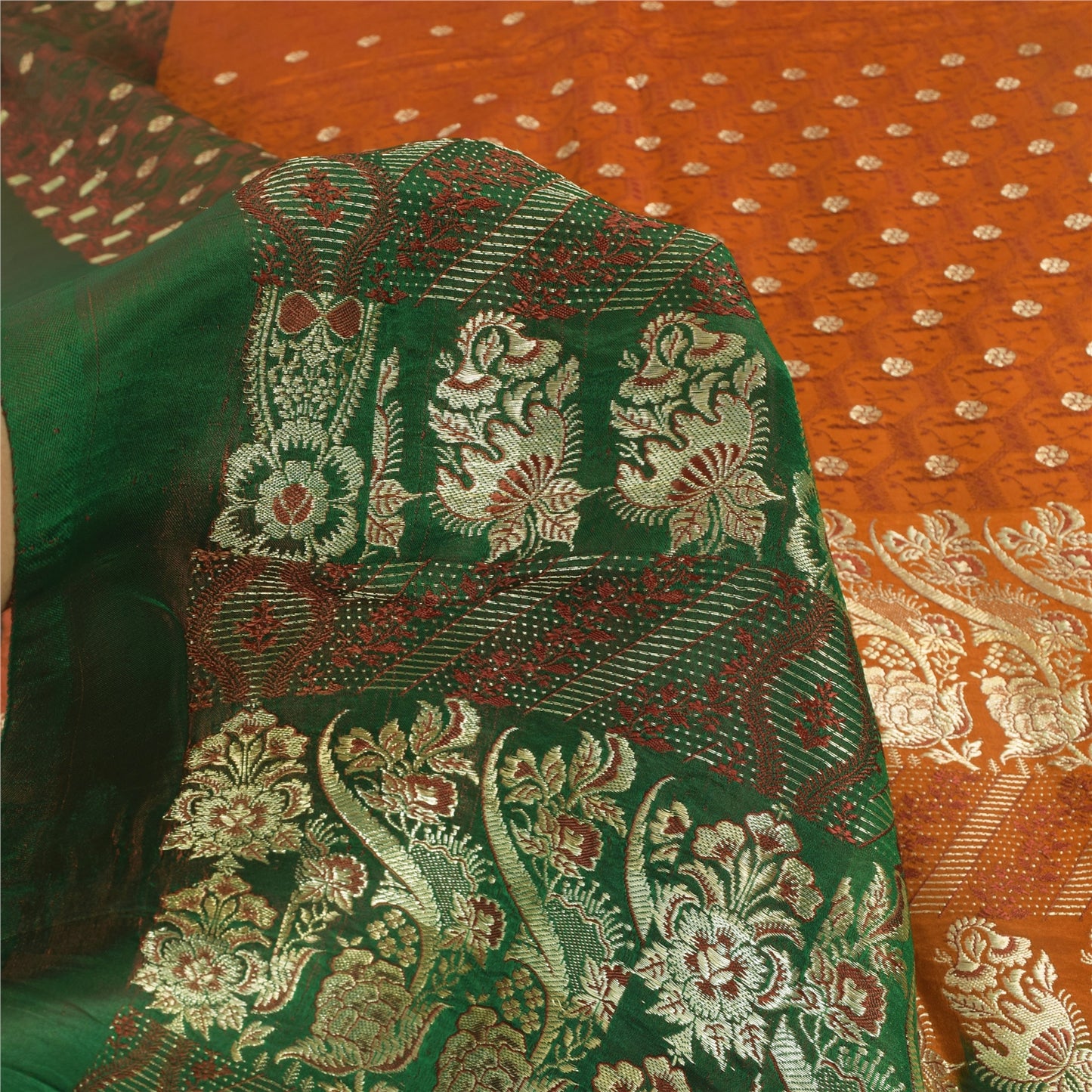 Sanskriti Vintage Sarees Pure Satin Silk Brocade/Banarasi Woven Sari 5yd Fabric